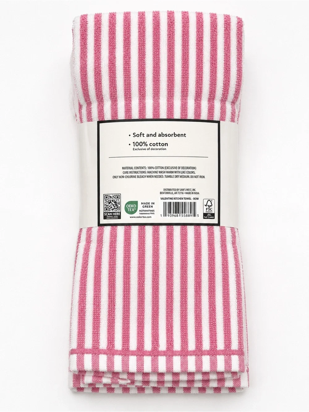 Member's Mark White and Pink Embroidered Kitchen Towel Set